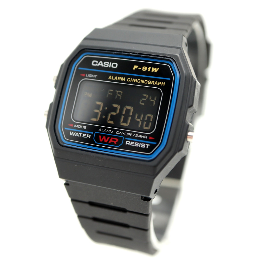 Casio F-91W Black Negative Display Digital 35mm Watch Alarm Chrono w New Battery